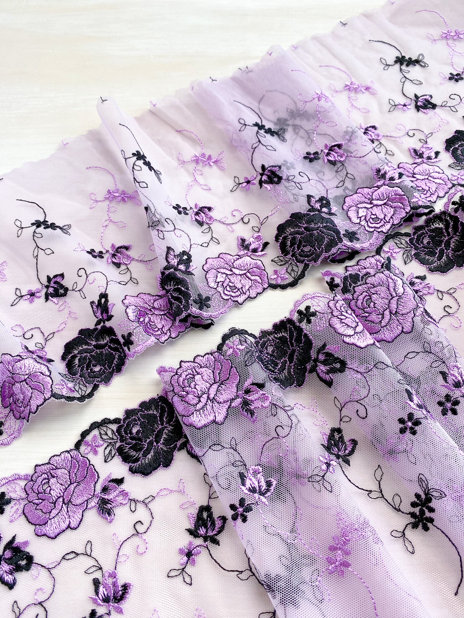 Embroidered Tulle Lace | Gothic Rose Purple (mirrored) – Emerald Erin